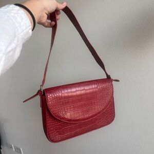 Mango Red Croc-Embossed Shoulder Bag - Elegant Everyday Handbag
